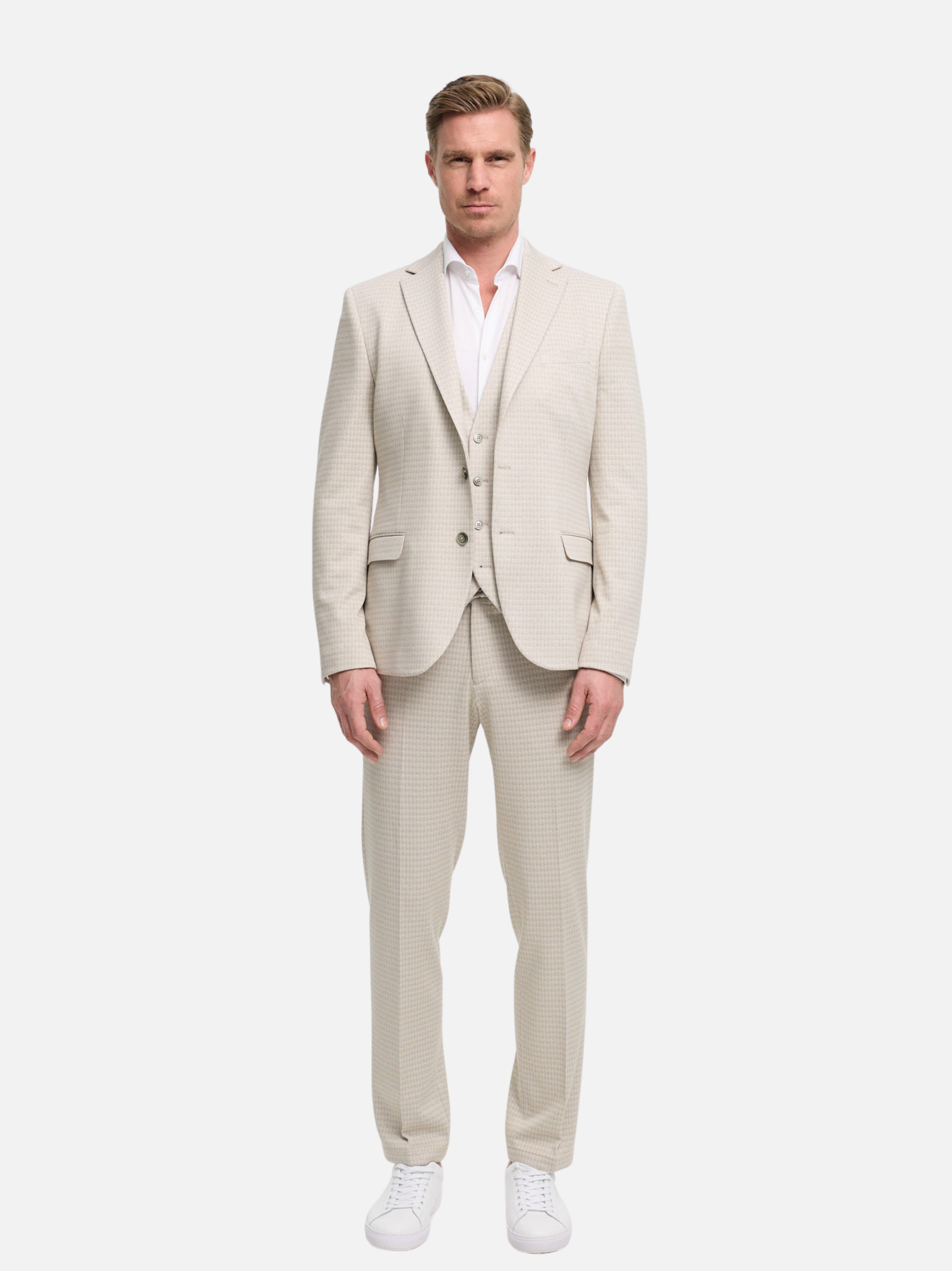 Herren Jersey Anzug in Med. Beige, Vorderansicht